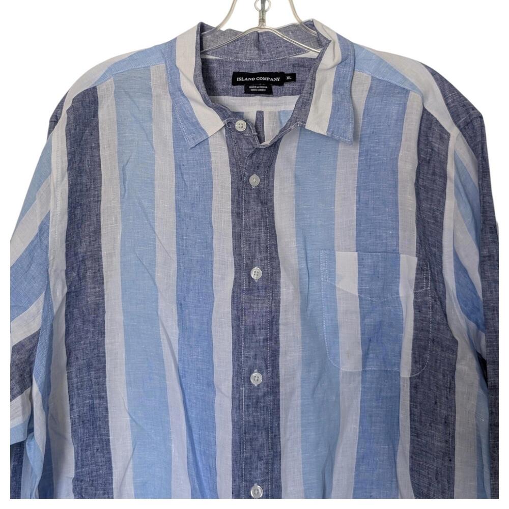 Island Company Shirt‎ Mens XL Blue White Striped Linen Button Down Long Sleeve